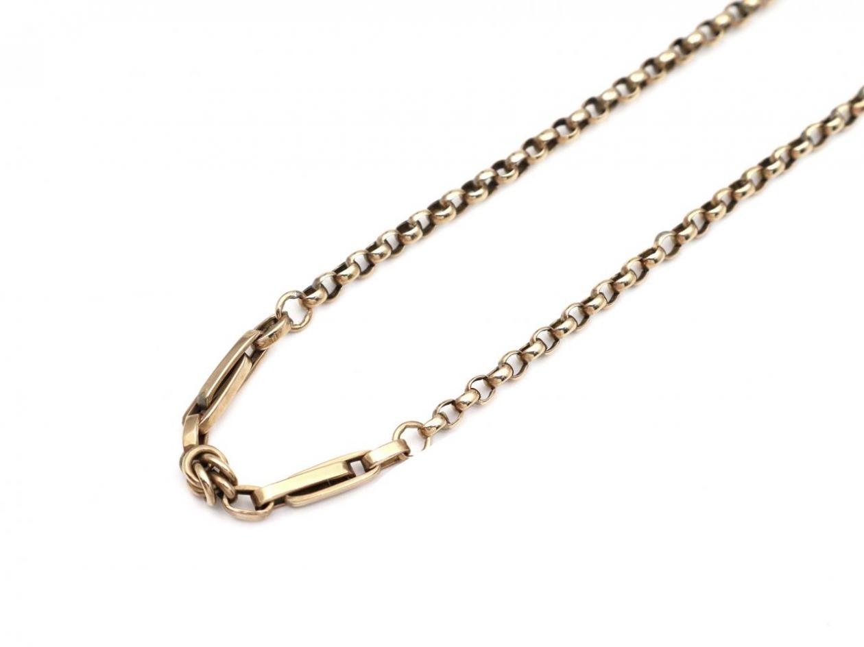 9kt yellow gold muff chain with fancy knot link