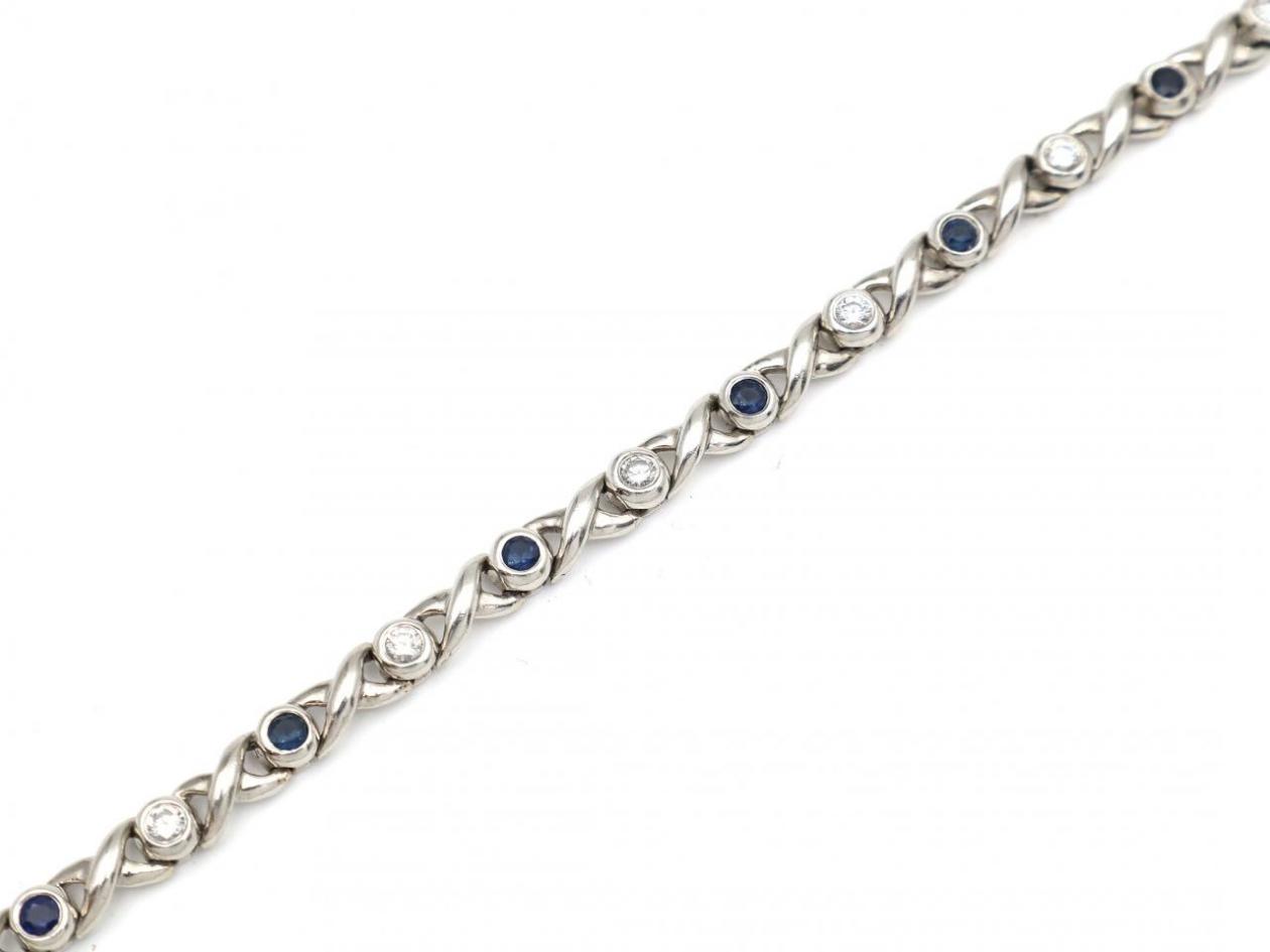 Vintage platinum, sapphire and diamond cross link bracelet