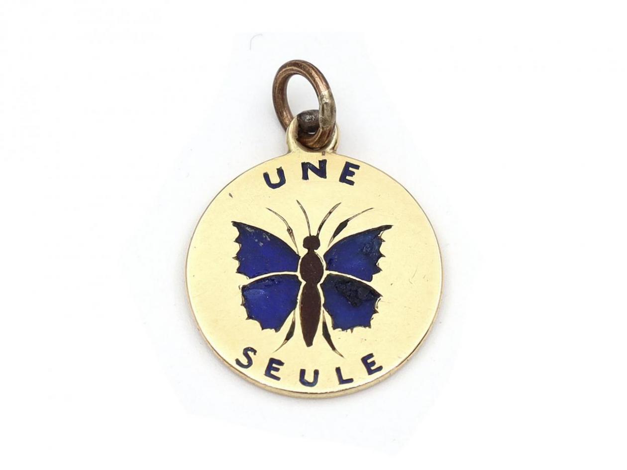 Antique French 'une seule me console' gold butterfly pendant