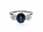 1970s Sapphire & Diamond Three Stone Ring in White Gold