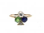 Edwardian trefoil diamond, demantoid garnet and sapphire cluster ring
