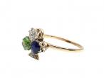 Edwardian trefoil diamond, demantoid garnet and sapphire cluster ring