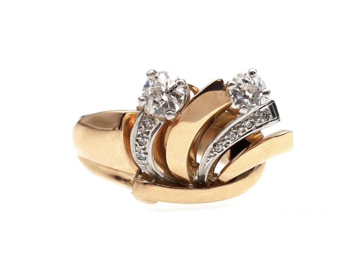 Retro 18kt yellow gold and diamond fan ring