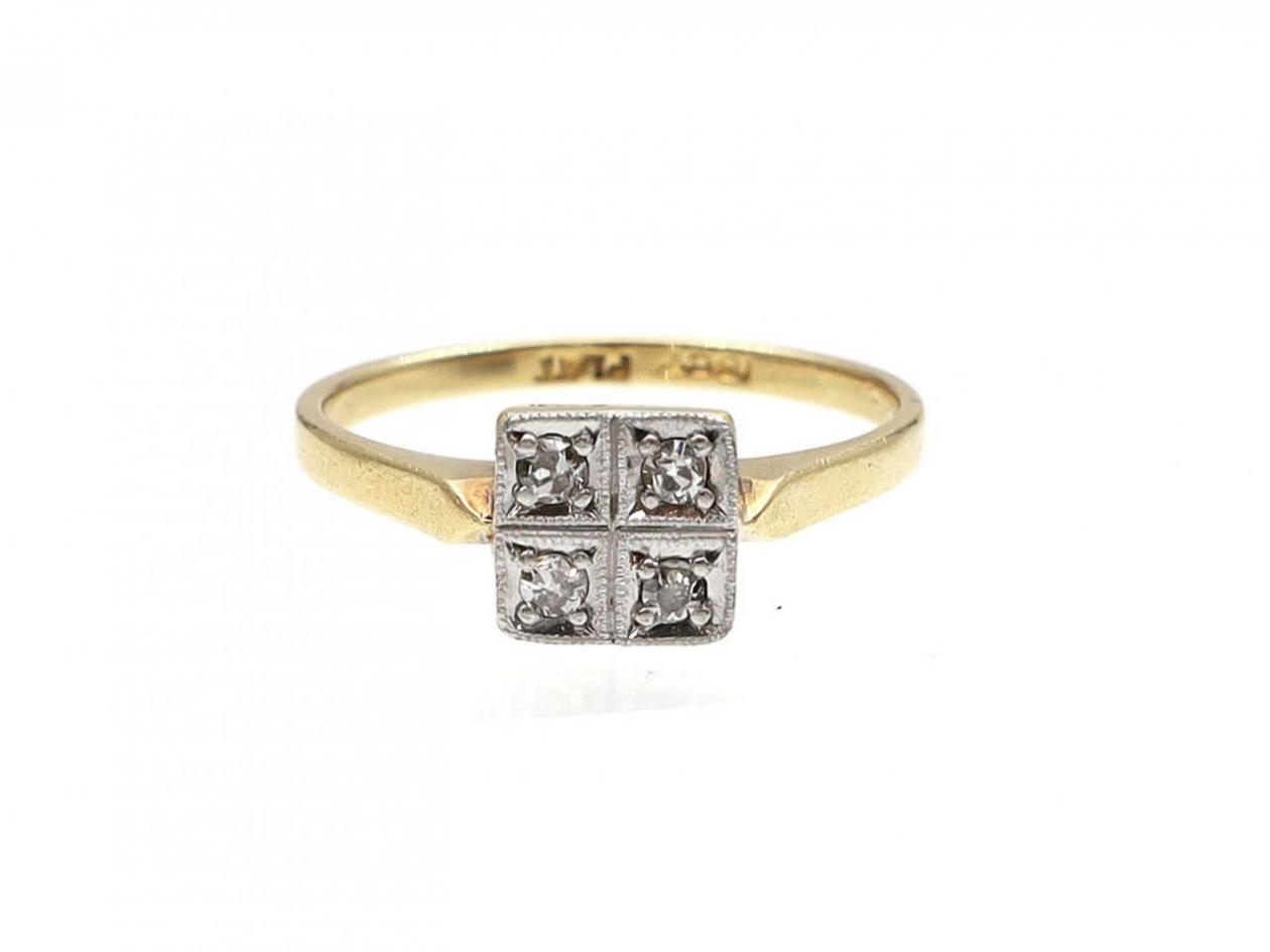 Edwardian diamond square cluster ring in platinum and gold