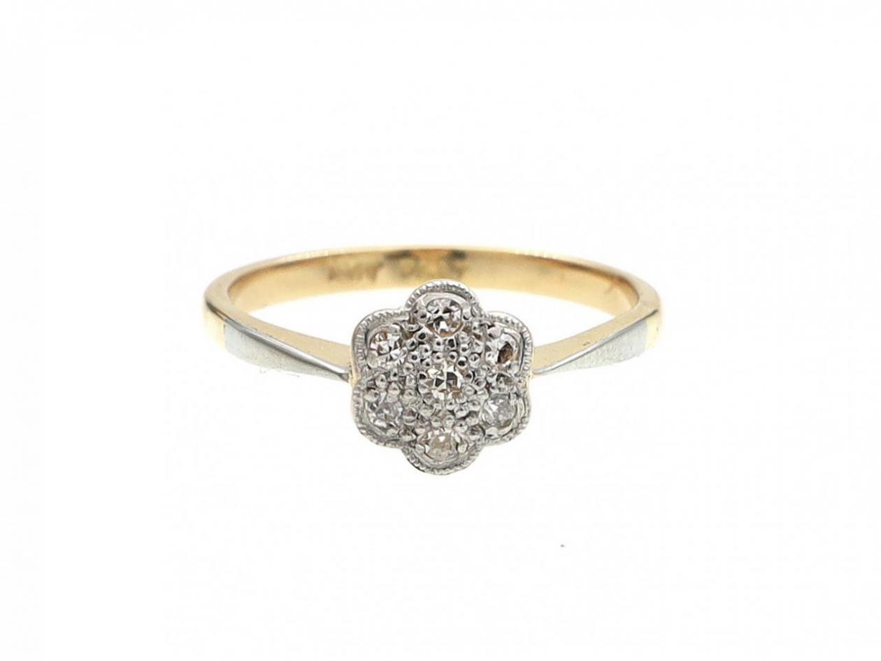 Antique diamond floral cluster in platinum and 18kt yellow gold