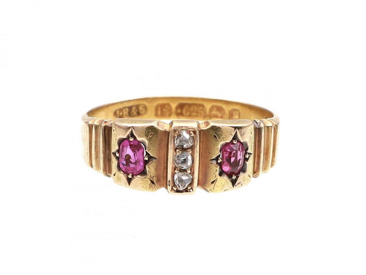 1889 diamond and ruby gypsy ring in 15kt yellow gold