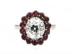 Vintage 2.12ct Old European cut diamond and ruby coronet cluster ring