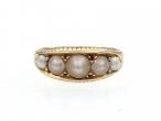 Victorian five stone natural pearl ring in 18kt yellow gold