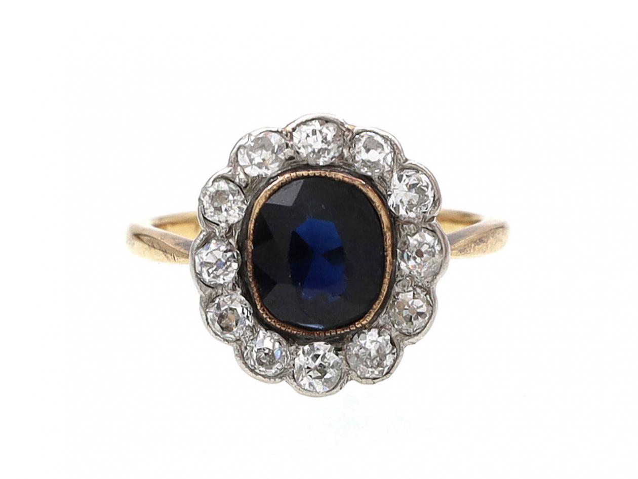 Edwardian sapphire and diamond floral cluster in 18kt yellow gold