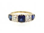 Victorian sapphire and diamond five stone carved ring