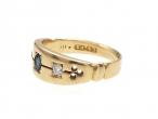 1884 sapphire and diamond three stone ring in 18kt yellow gold