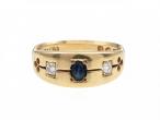 1884 sapphire and diamond three stone ring in 18kt yellow gold