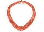 Antique beaded three strand coral necklace with silver clasp