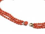 Antique beaded three strand coral necklace with silver clasp