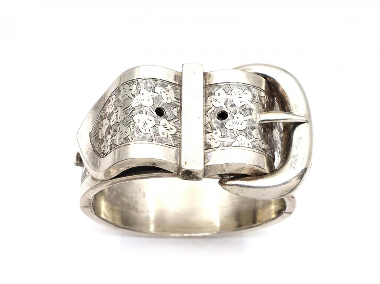 Antique sterling silver engraved buckle bangle