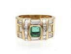 1970s emerald and diamond dress ring in 18kt yellow gold