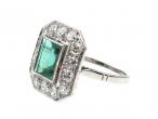 Art Deco style emerald and diamond octagonal cluster ring