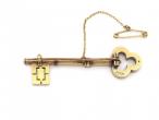 Victorian 15kt yellow gold trefoil key brooch set with pearls