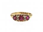 Victorian ruby three stone ring in 18kt yellow gold