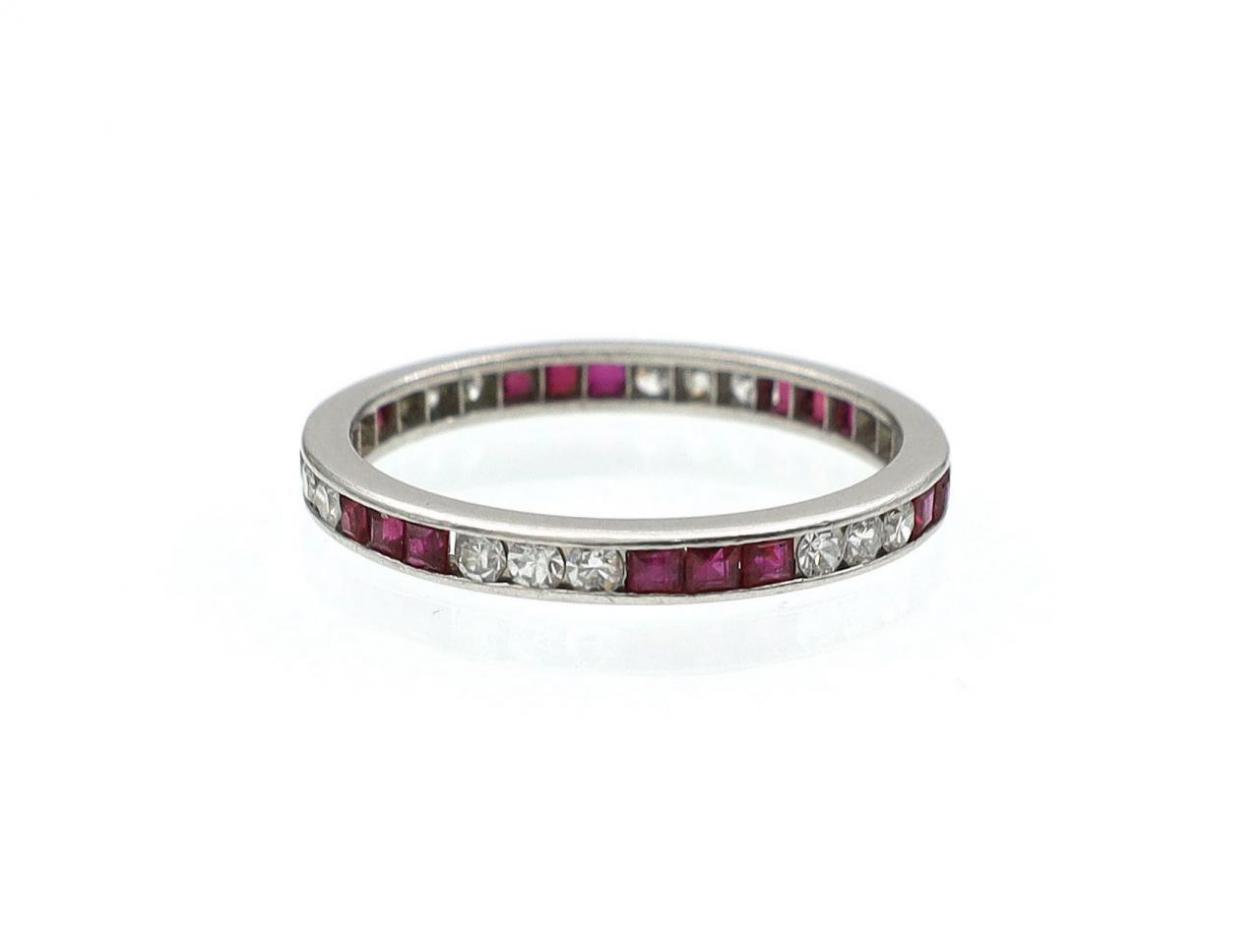 Art Deco ruby and diamond full eternity ring in platinum