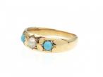 Victorian pearl and turquoise three stone gypsy ring in gold