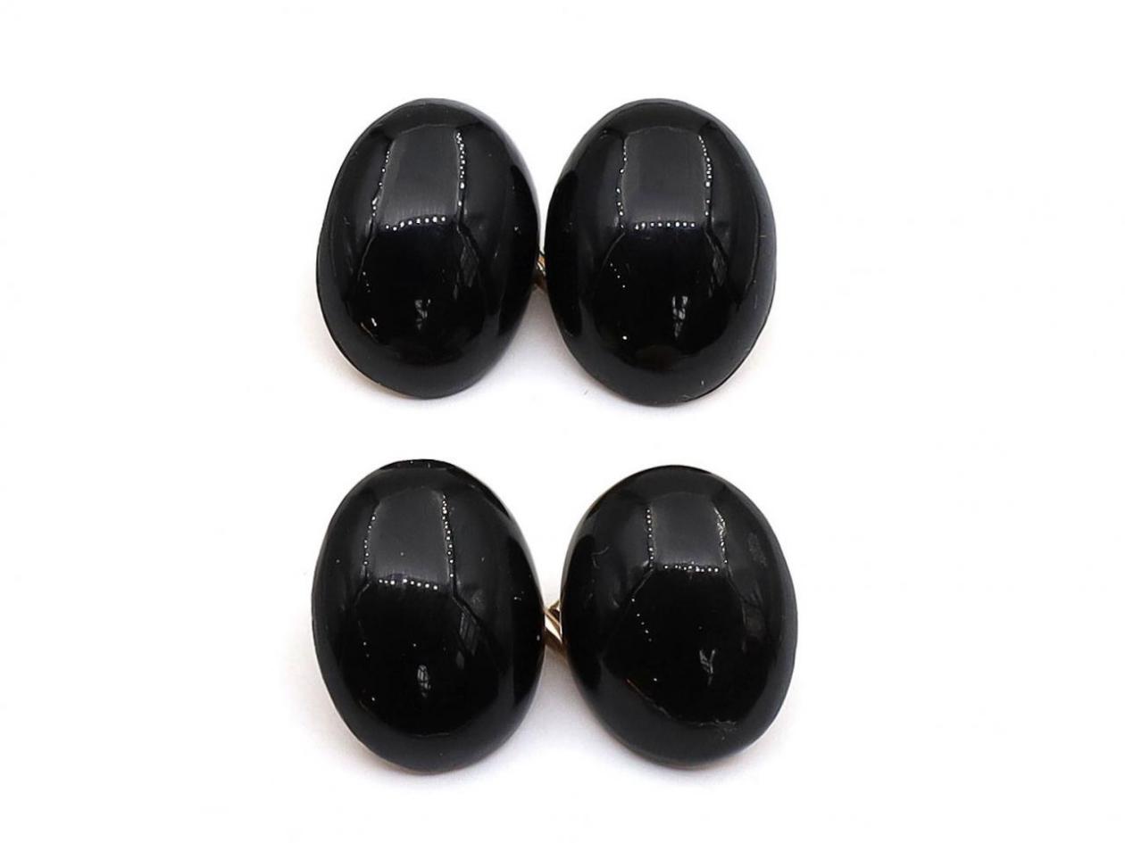 Victorian oval onyx double dome cufflinks in 9kt gold