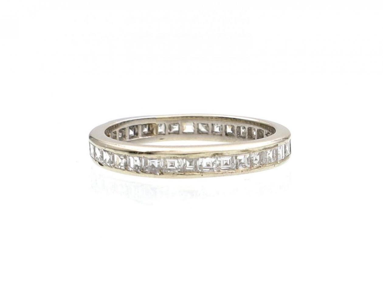 Vintage 18kt white gold carre cut diamond full eternity ring