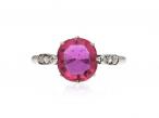 Burmese pink sapphire and diamond solitaire ring in platinum