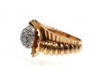 Retro 1940s diamond bombe cluster ring with ribbed frills