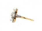 French Belle Epoque diamond and pearl vertical three stone ring