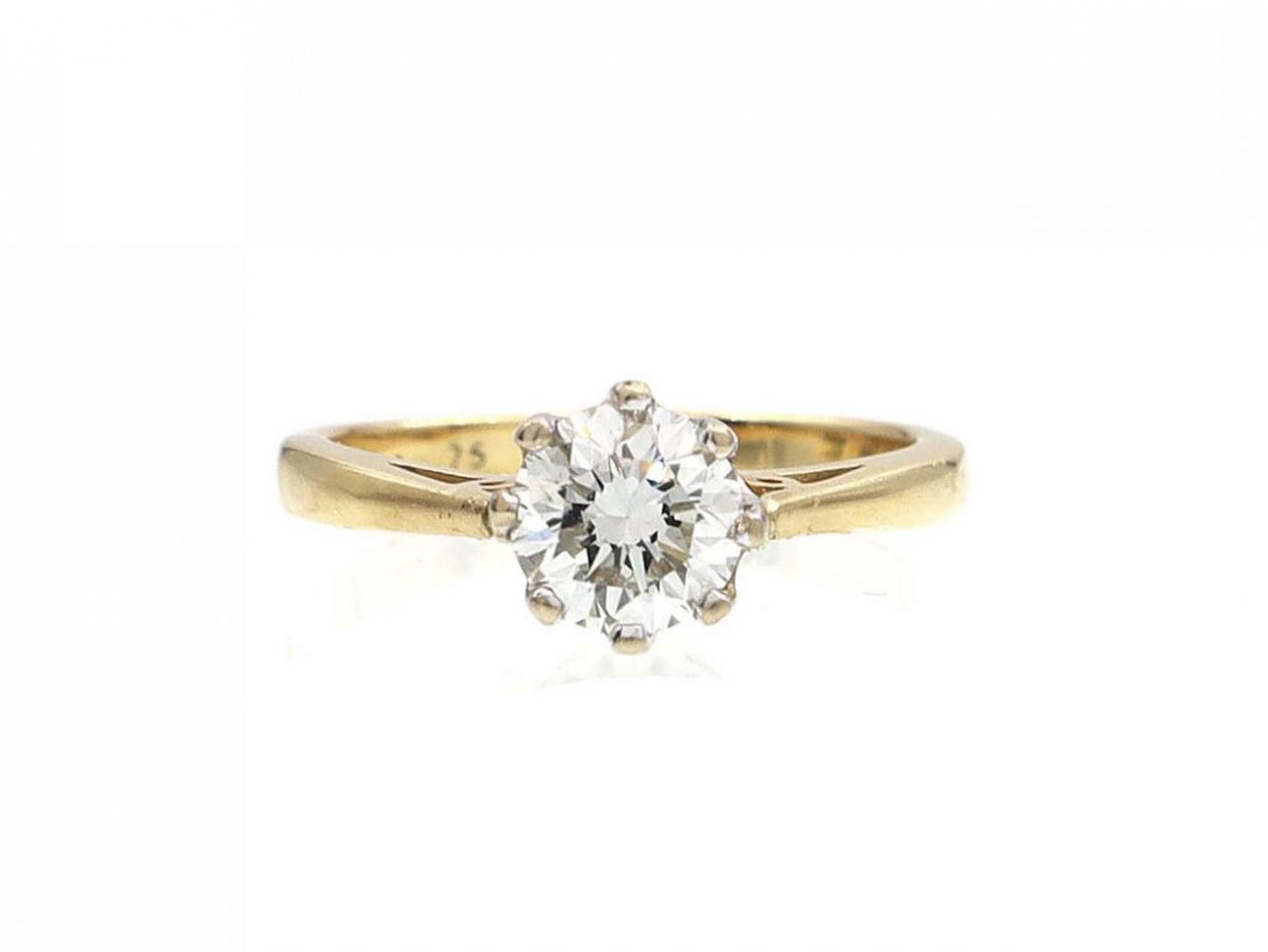Vintage 0.75cts diamond solitaire in 18kt yellow gold