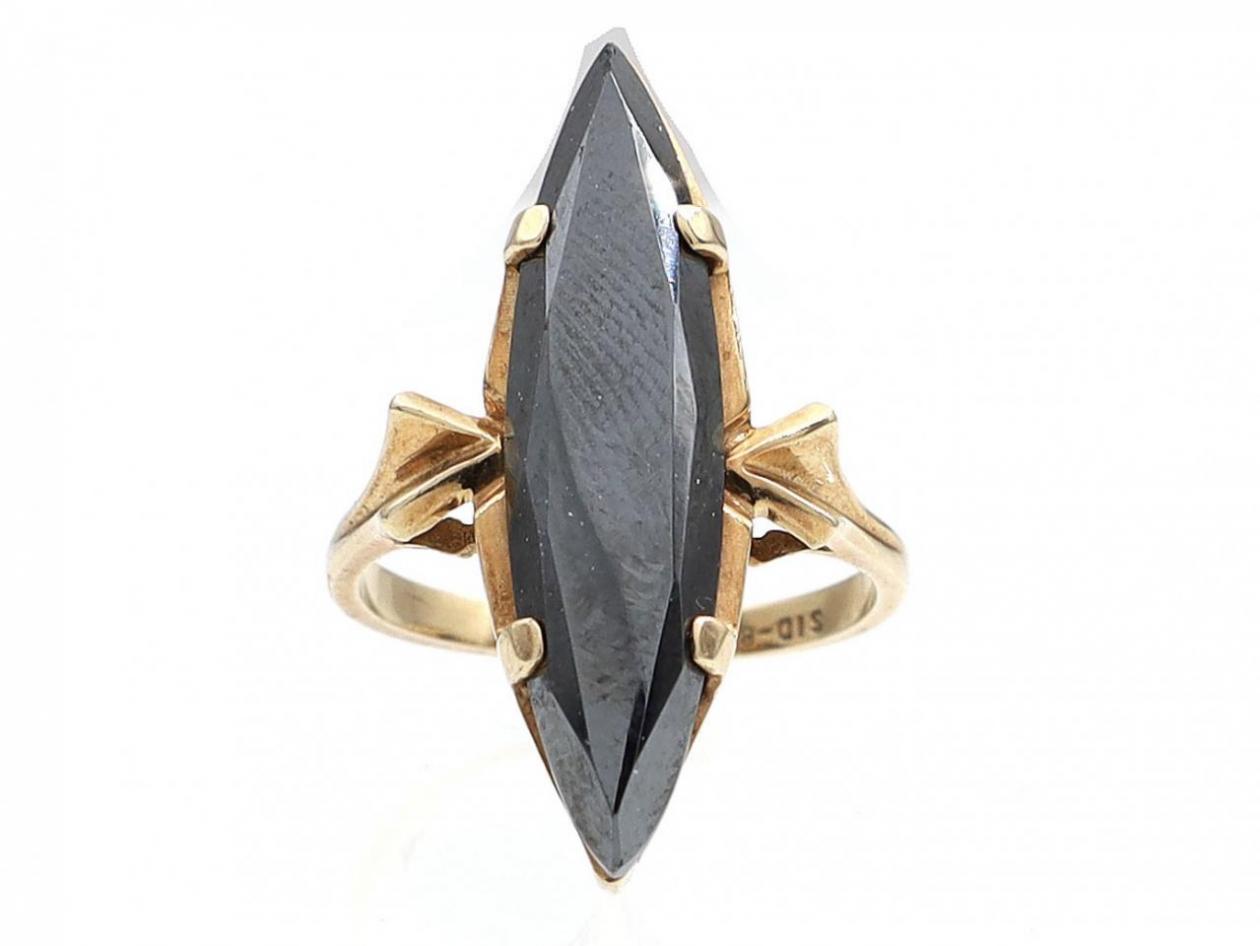 Vintage 10kt yellow gold marquise hematite dress ring