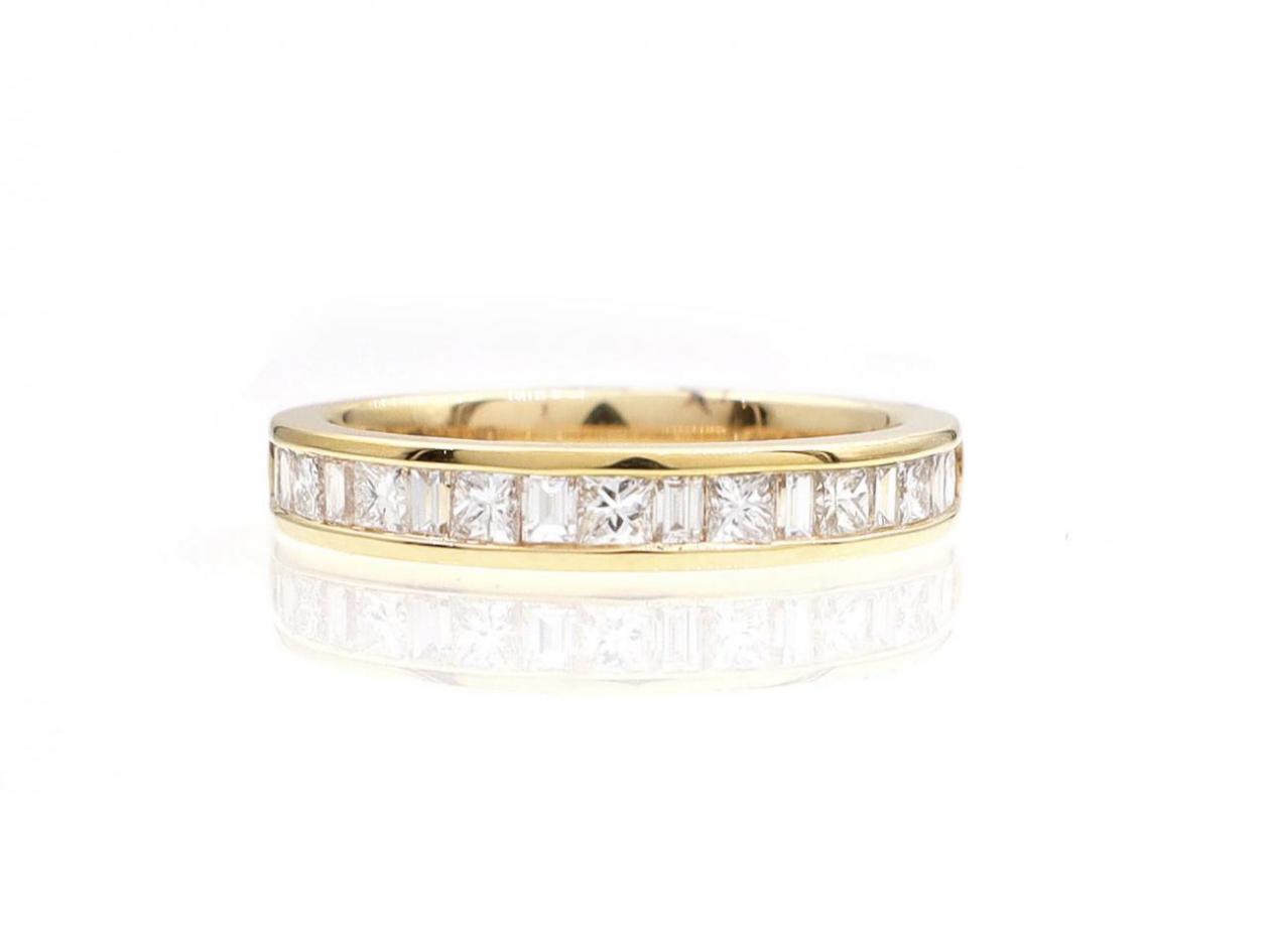Princess and baguette cut diamond half eternity in 18kt yellow gold