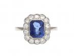 Art Deco Burmese Sapphire & Diamond Floral Cluster Ring in Platinum