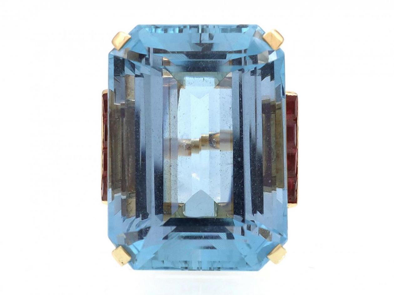 Santa Maria 36.86ct aquamarine and Burmese ruby cocktail ring