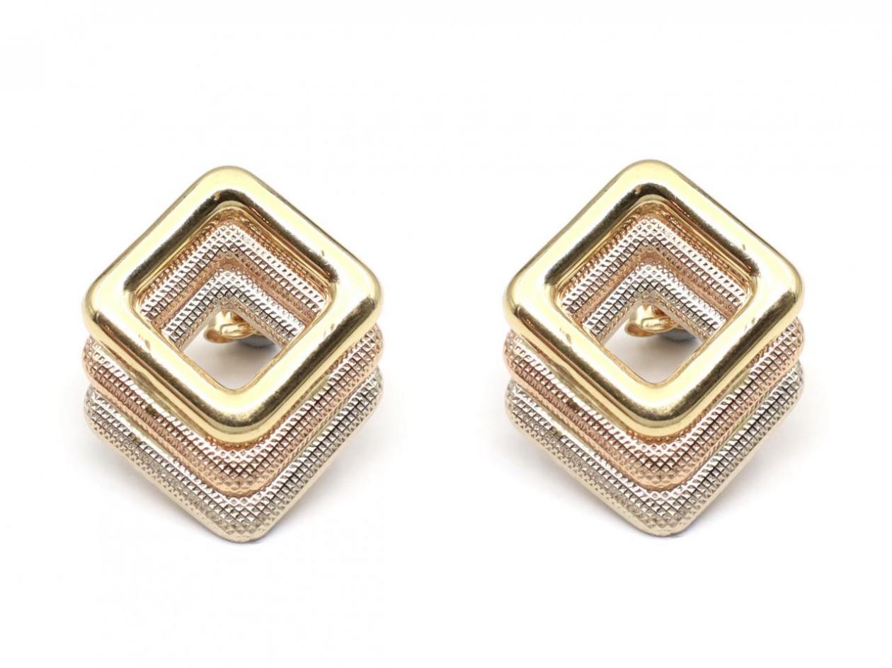 Vintage 18kt tri-gold open square stud earrings