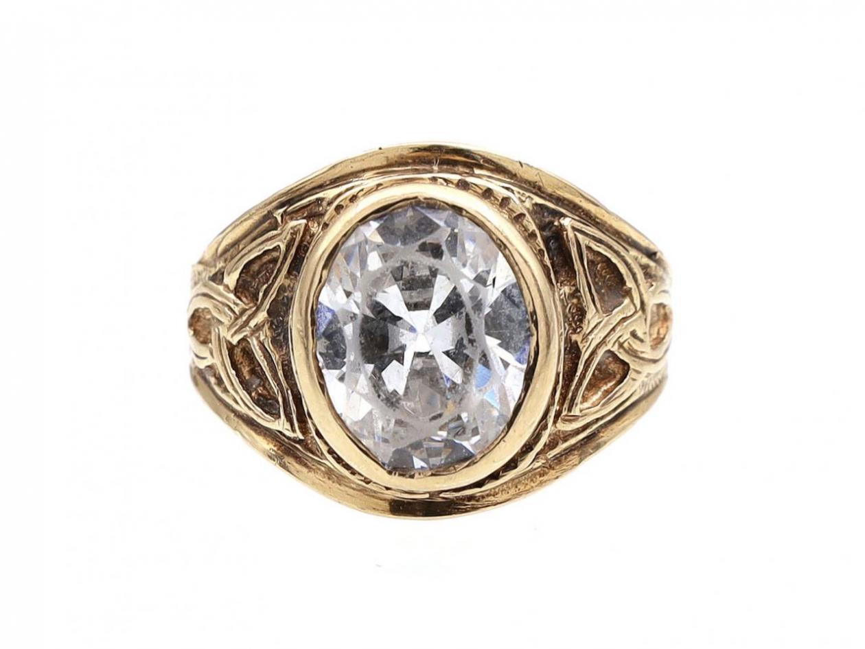 Celtic Style Signet Ring Set with Oval Cubic Zirconia