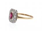 Antique ruby and diamond octagonal cluster ring