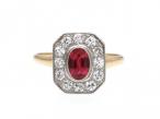 Antique ruby and diamond octagonal cluster ring