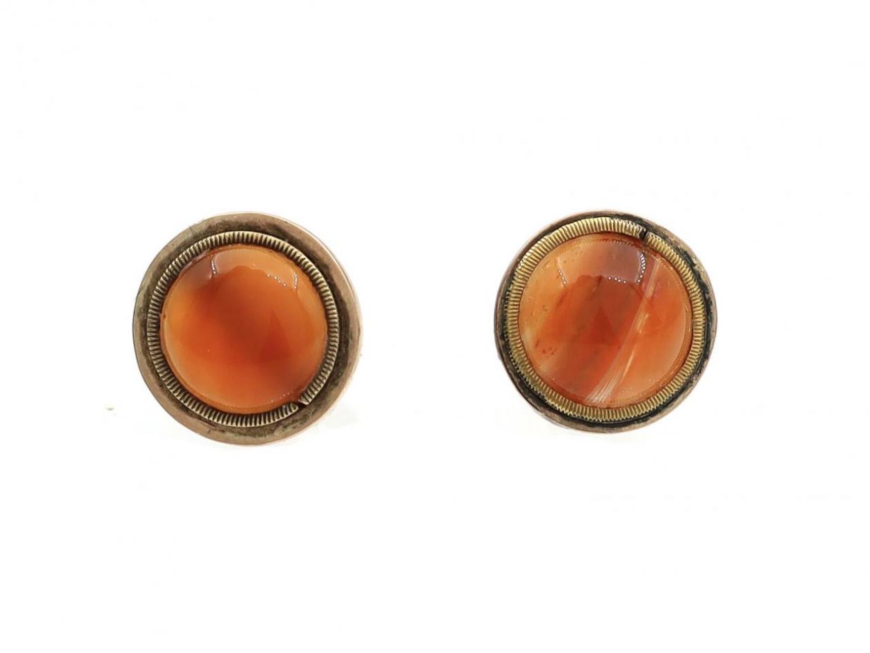 Antique converted Georgian carnelian button earrings in gold