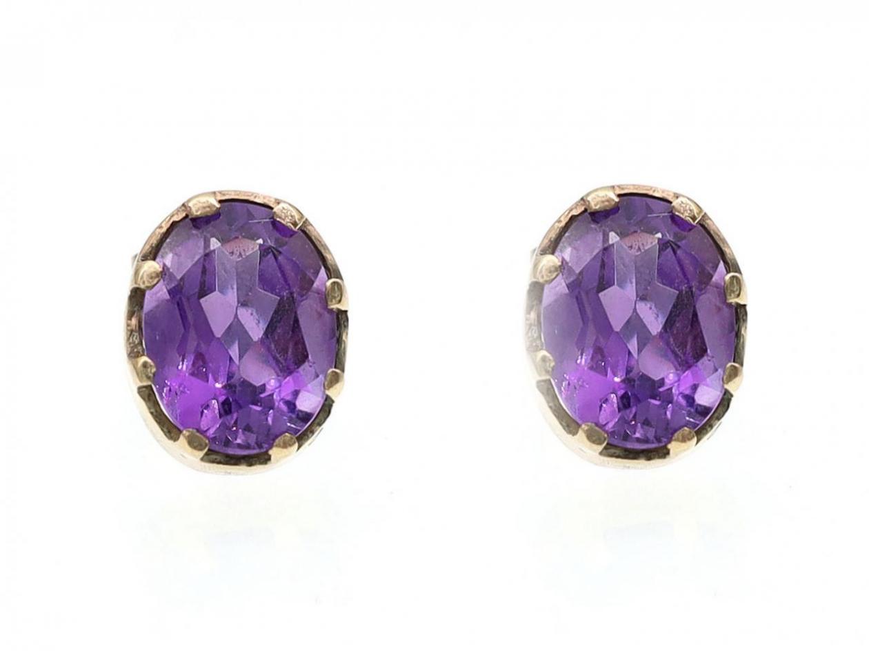 Antique oval amethyst stud earrings in gold