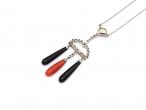 Art Deco style coral, onyx and diamond drop pendant in 18kt white gold
