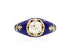 Victorian diamond solitaire ring with royal blue enamel