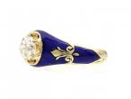 Victorian diamond solitaire ring with royal blue enamel
