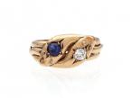 Victorian diamond and sapphire double serpent ring in rose gold