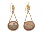 Antique micro mosaic dog drop earrings in yellow gold