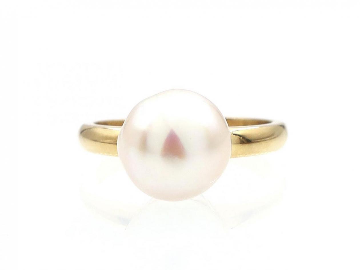 Retro 18kt yellow gold and cultured pearl dress ring