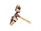 Antique synthetic ruby and diamond crossover cluster ring