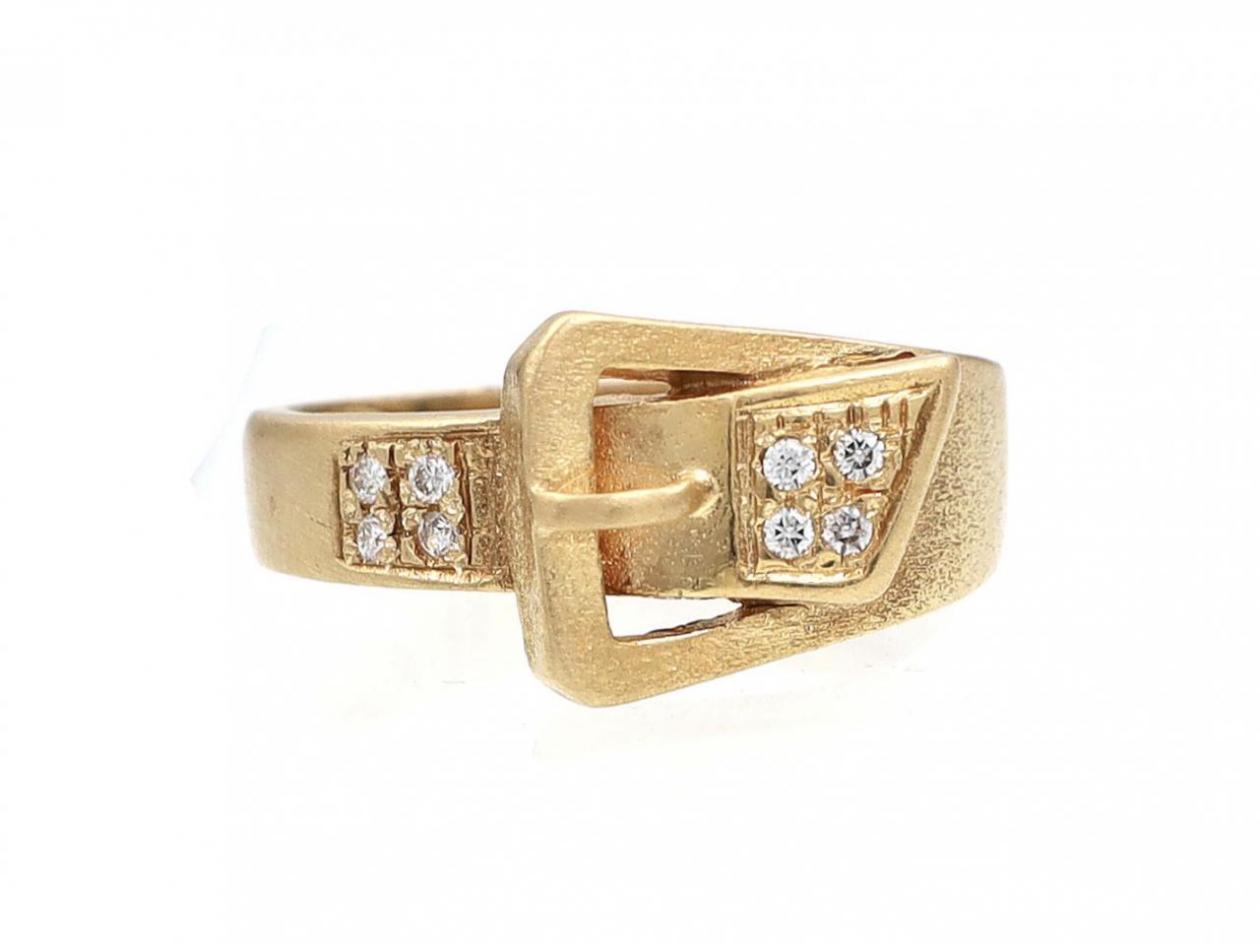 Vintage Matte 18kt Yellow Gold & Diamond Buckle Ring