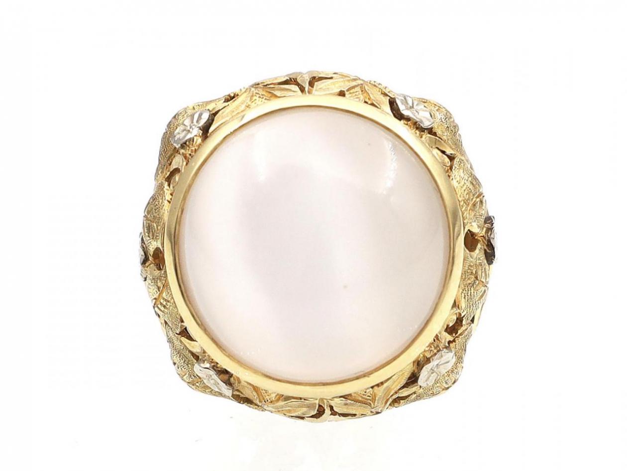 Art Nouveau 18kt Yellow Gold & Moonstone Bombe Cocktail Ring